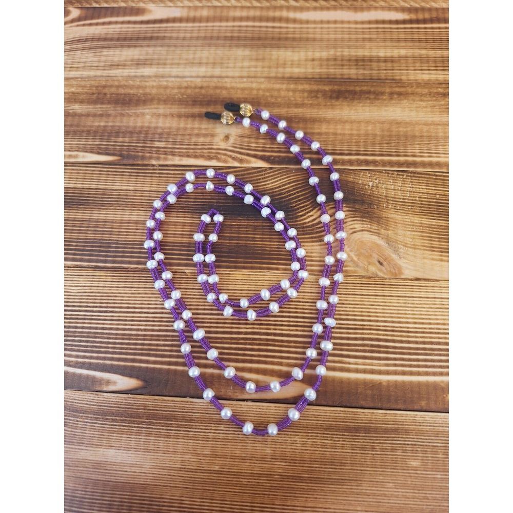 Purple White Beaded Eyeglasses‎ Chain Sunglasses Lanyard Mask Holders 40" Long